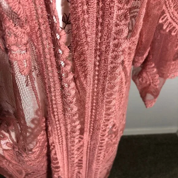 🌸 Vintage Inspired Terracotta Lace Duster Kimono | Boho Luxe Layering Piece - Picture 10 of 13